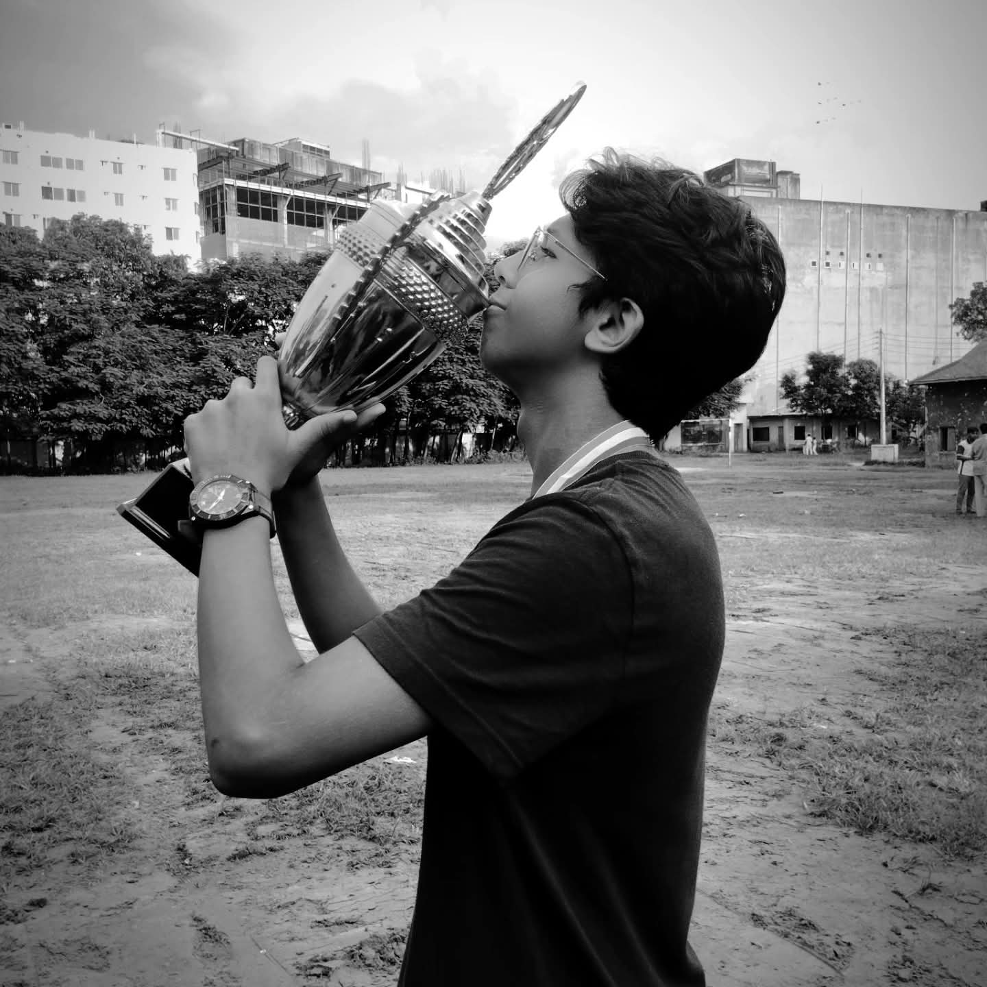 Kissing the Table Tennis Championship Trophy